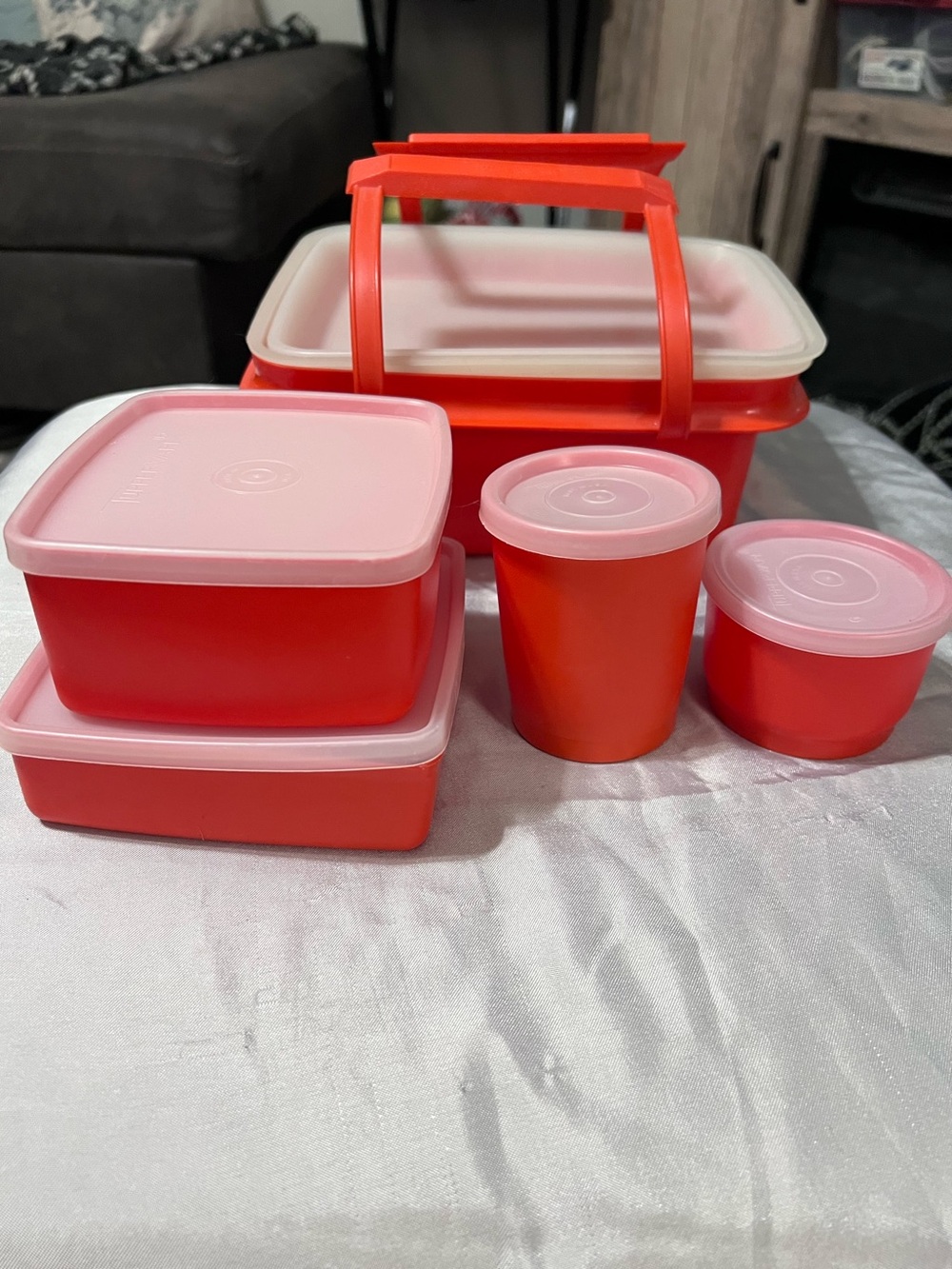Vintage Tupperware Pak N Carry 10 Piece Paprika Red Lunch Box Set